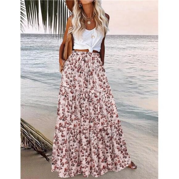 Womens Casual Maxi Skirts for Women 2025 High Waist Boho Skirts Floral - Picture 2 of 6
